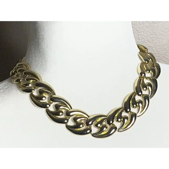 Vtg Chunky Chain Link Bold Statement Necklace 17" 80s Gold Tone Womens Jewelry - Picture 2 of 7